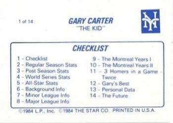 1987 Star Gary Carter #1 Gary Carter Back