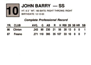 1988 Cal League #10 John Barry Back