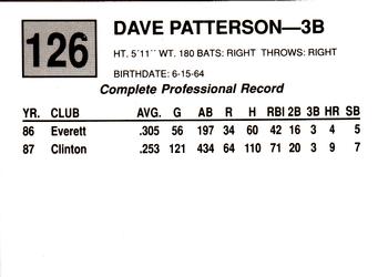 1988 Cal League #126 Dave Patterson Back