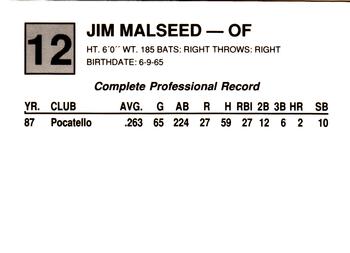 1988 Cal League #12 Jim Malseed Back