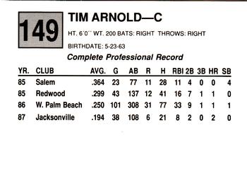 1988 Cal League #149 Tim Arnold Back