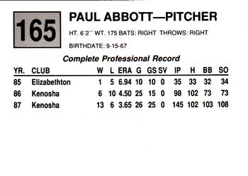 1988 Cal League #165 Paul Abbott Back
