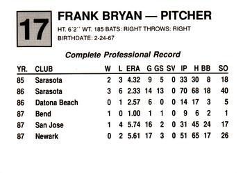 1988 Cal League #17 Frank Bryan Back