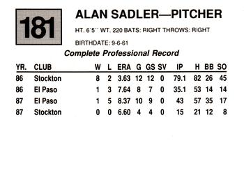 1988 Cal League #181 Alan Sadler Back