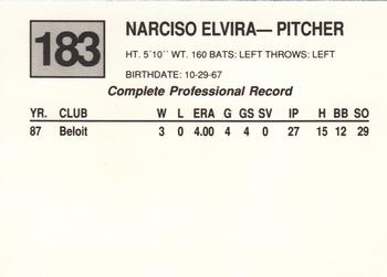 1988 Cal League #183 Narciso Elvira Back