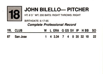 1988 Cal League #18 John Bilello Back