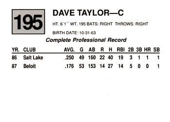 1988 Cal League #195 Dave Taylor Back