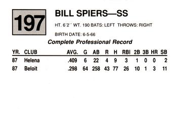 1988 Cal League #197 Bill Spiers Back