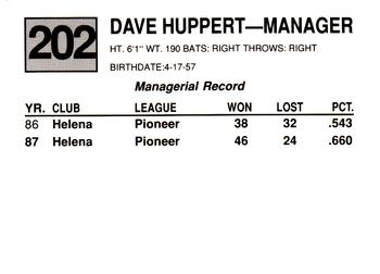 1988 Cal League #202 Dave Huppert Back