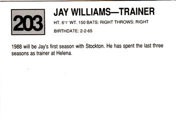 1988 Cal League #203 Jay Williams Back