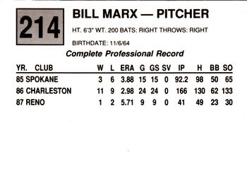 1988 Cal League #214 Bill Marx Back