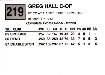 1988 Cal League #219 Greg Hall Back