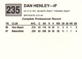 1988 Cal League #235 Dan Henley Back