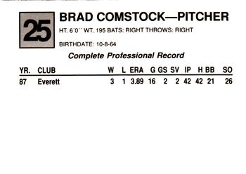 1988 Cal League #25 Brad Comstock Back