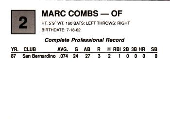 1988 Cal League #2 Marc Combs Back
