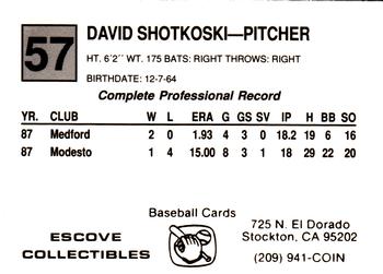 1988 Cal League #57 David Shotkoski Back
