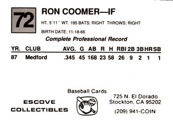 1988 Cal League #72 Ron Coomer Back