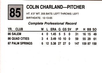 1988 Cal League #85 Colin Charland Back
