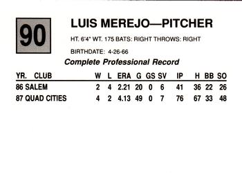 1988 Cal League #90 Luis Merejo Back