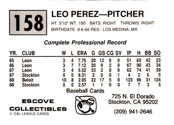 1989 Cal League #158 Leo Perez Back