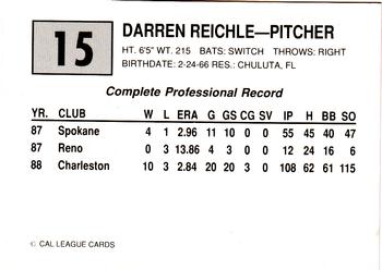 1989 Cal League #15 Darrin Reichle Back