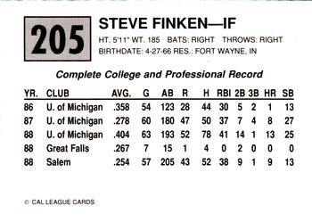 1989 Cal League #205 Steven Finken Back