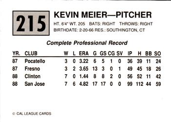 1989 Cal League #215 Kevin Meier Back