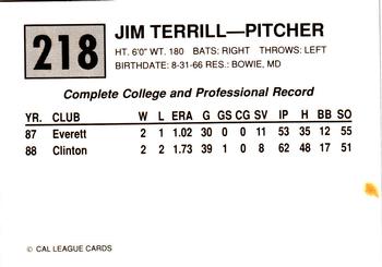 1989 Cal League #218 Jim Terrill Back