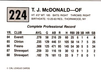 1989 Cal League #224 T.J. McDonald Back