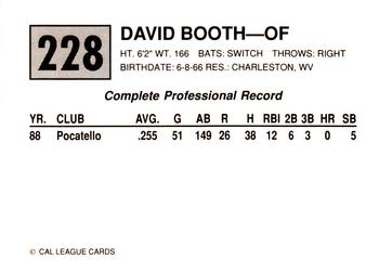 1989 Cal League #228 David Booth Back