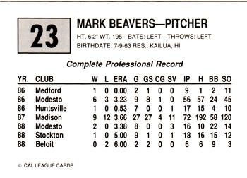 1989 Cal League #23 Mark Beavers Back
