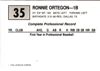 1989 Cal League #35 Ronnie Ortegon Back