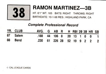 1989 Cal League #38 Ramon Martinez Back