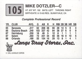 1989 Cal League #105 Mike Dotzler Back