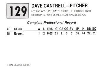 1989 Cal League #129 Dave Cantrell Back