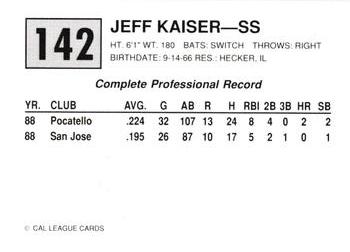 1989 Cal League #142 Jeff Kaiser Back