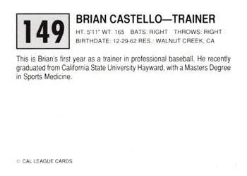 1989 Cal League #149 Brian Costello Back