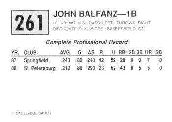 1989 Cal League #261 John Balfanz Back