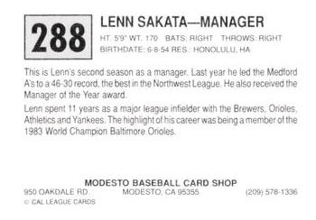 1989 Cal League #288 Lenn Sakata Back