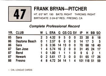 1989 Cal League #47 Frank Bryan Back