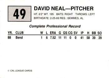 1989 Cal League #49 David Neal Back