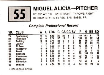 1989 Cal League #55 Miguel Alicea Back
