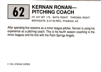 1989 Cal League #62 Kernan Ronan Back