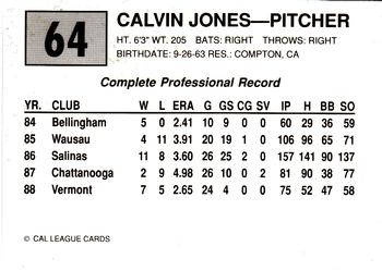 1989 Cal League #64 Calvin Jones Back