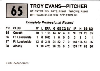 1989 Cal League #65 Troy Evers Back