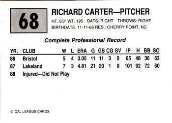 1989 Cal League #68 Richard Carter Back