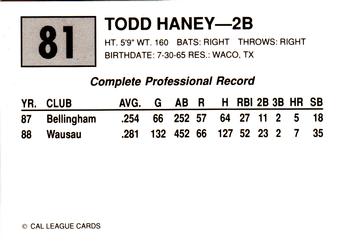 1989 Cal League #81 Todd Haney Back