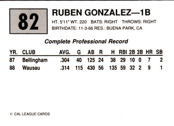 1989 Cal League #82 Ruben Gonzalez Back