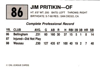 1989 Cal League #86 Jim Pritikin Back