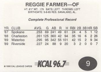 1990 Cal League #9 Reggie Farmer Back